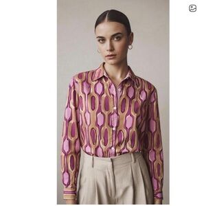 J McLaughlin Women’s Lois Button-Up Shirt in Geo Maze Size M